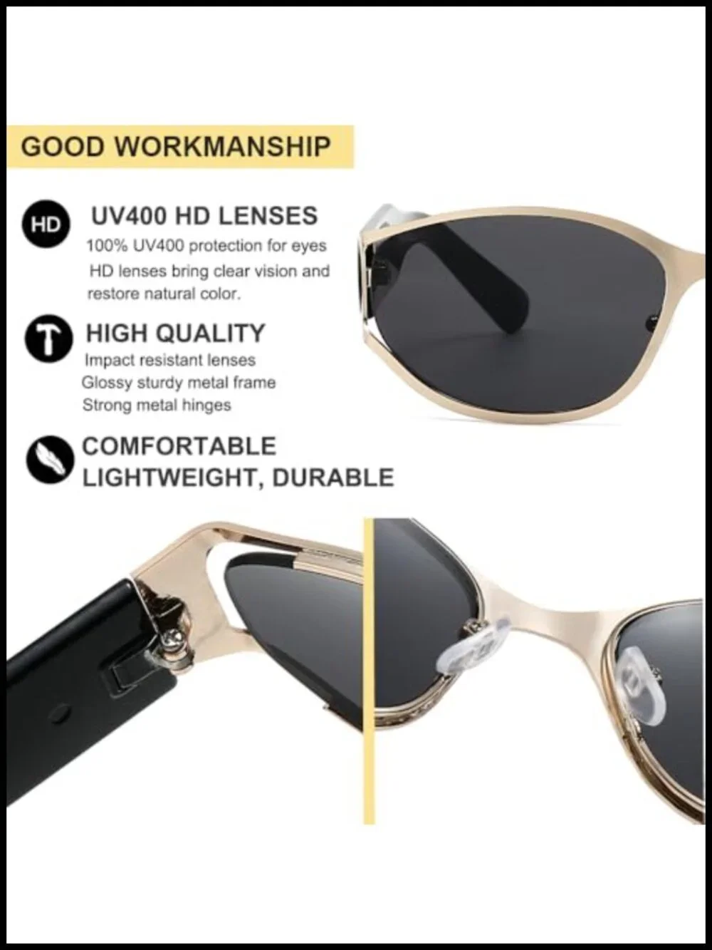 Y2K Wrap Around Sunglasses Retro Oval Lens UV400 Metal Frame